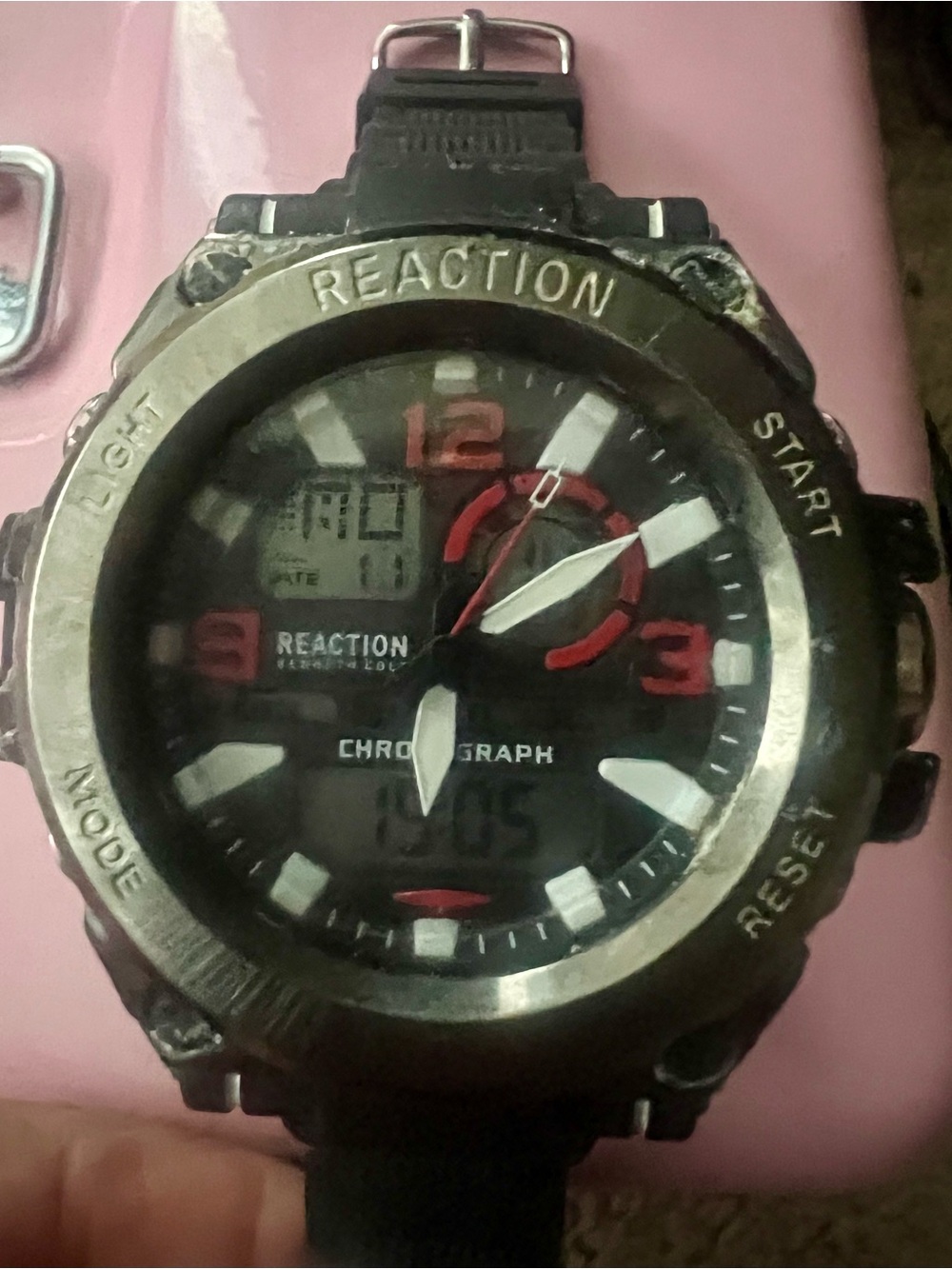 Black and Red Chronograph Digital-Analog Sport Watch Needs A Battery